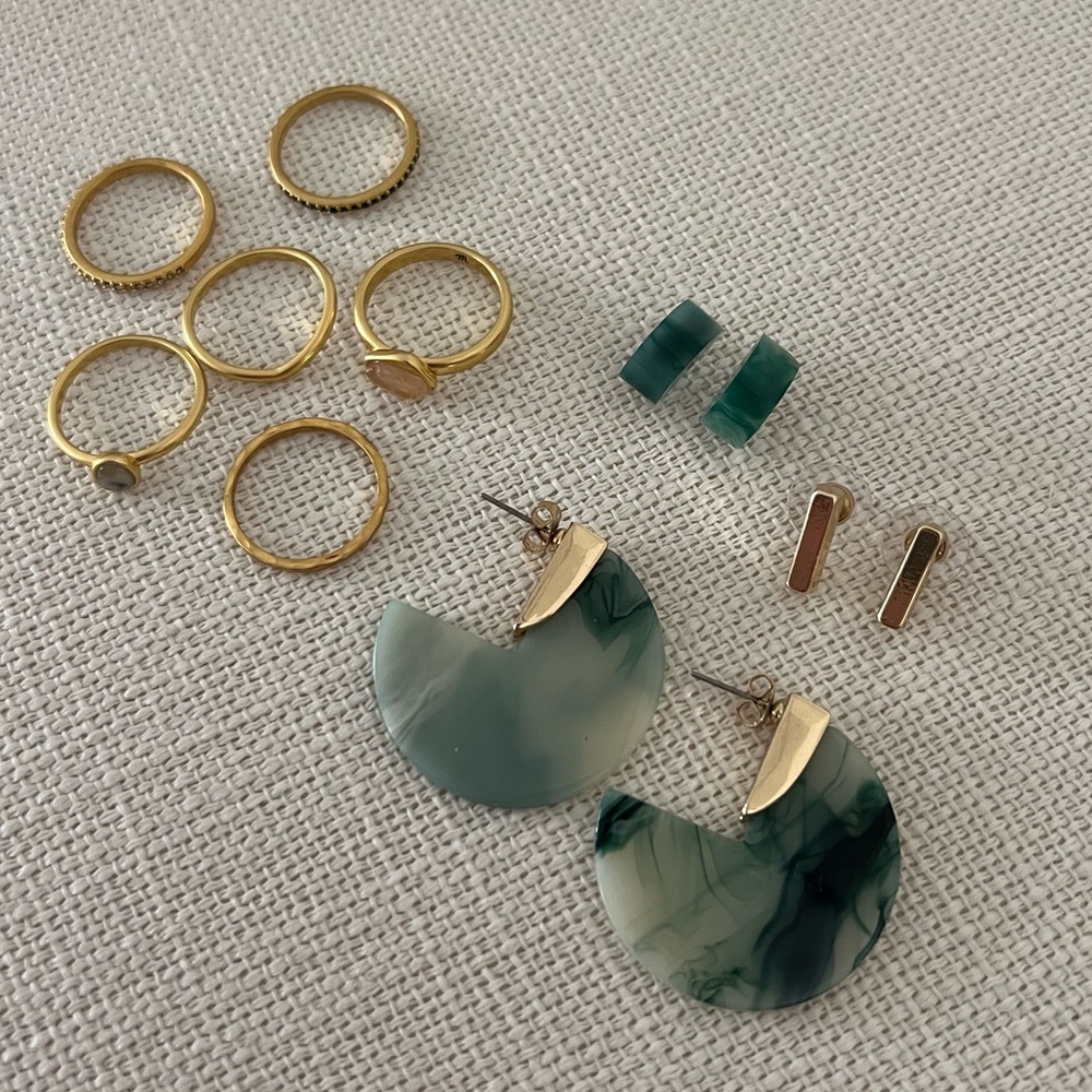 Gold and Blue Rings and Earrings Set